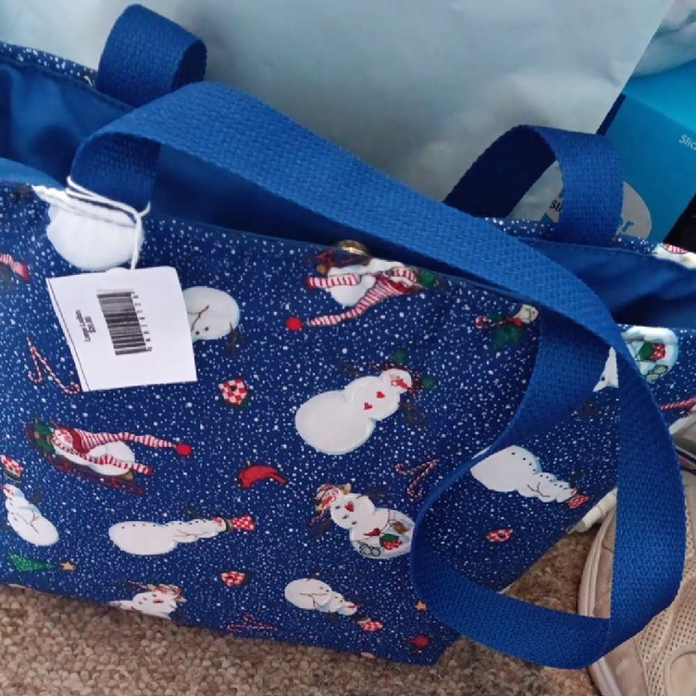 Festive Blue and White Winter Tote Bag - Picture 3 of 9